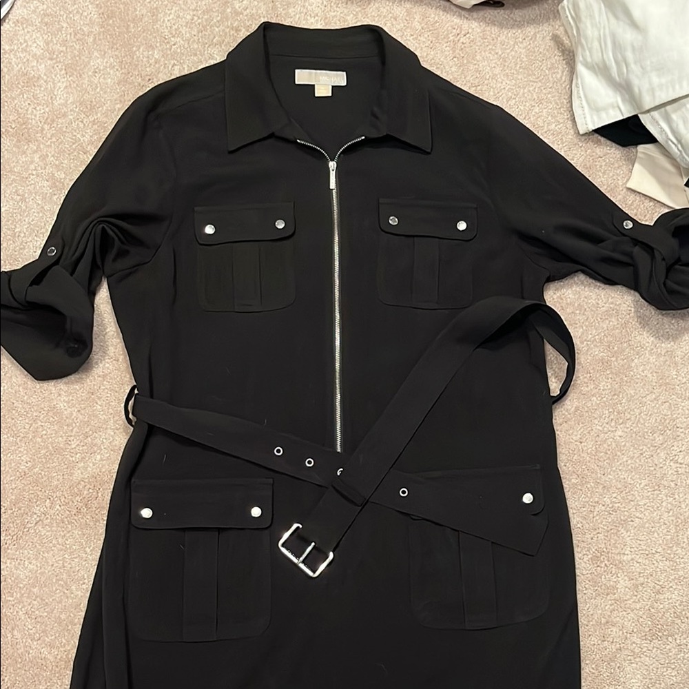 Black Zip-Up Shirt Dress with Belt - Michael Kors